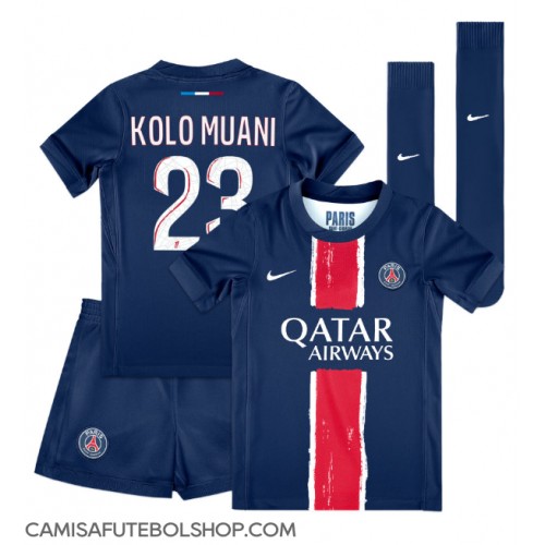 Camisa de time de futebol Paris Saint-Germain Randal Kolo Muani #23 Replicas 1º Equipamento Infantil 2024-25 Manga Curta (+ Calças curtas)